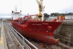 ID 4635 SARA THERESA (2003/2490grt/IMO 9265770, ex-PACIFIC VENTURER) hull repainted entirely in red, sits on the blocks during a period of routine maintenance at the VT Fitzroy drydock in Auckland, New...